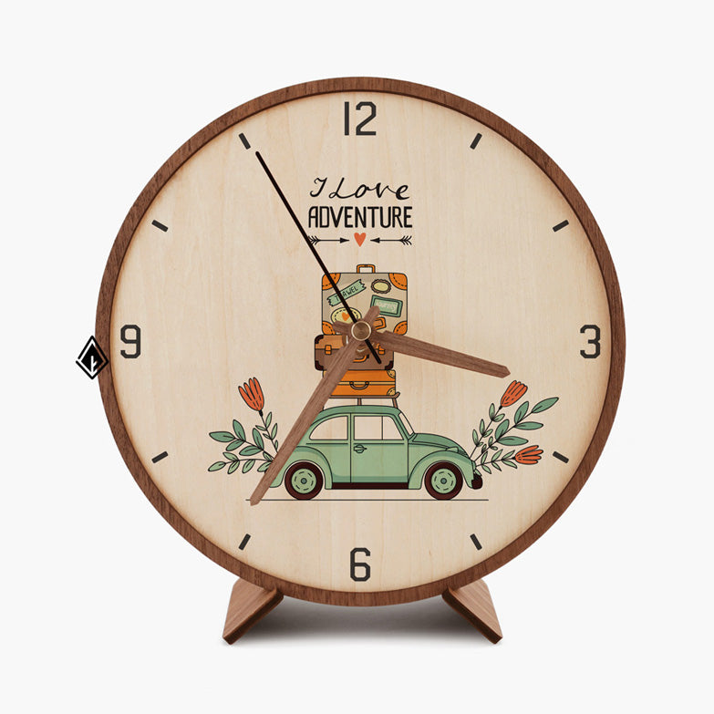 I Love Adventure Wooden Maple Desk Clock