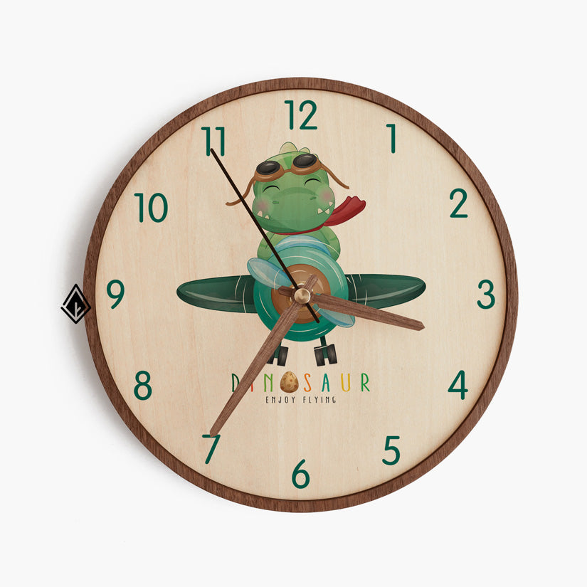 Dinosaur Enjoy Flying Wooden Maple Desk Clock