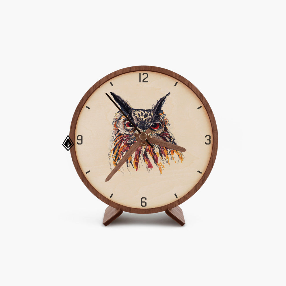 Colorful Owls Wooden Maple Desk Clock