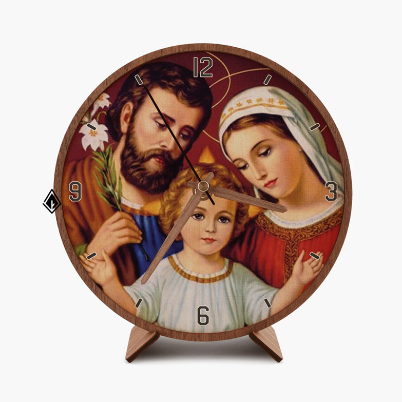 Holy Family Wooden Maple Desk Clock