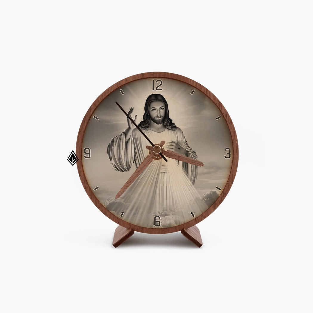 Jesus Christ Wooden Maple Desk Clock