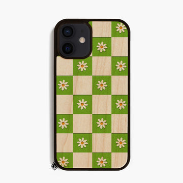 Daisy flowers with green checkered