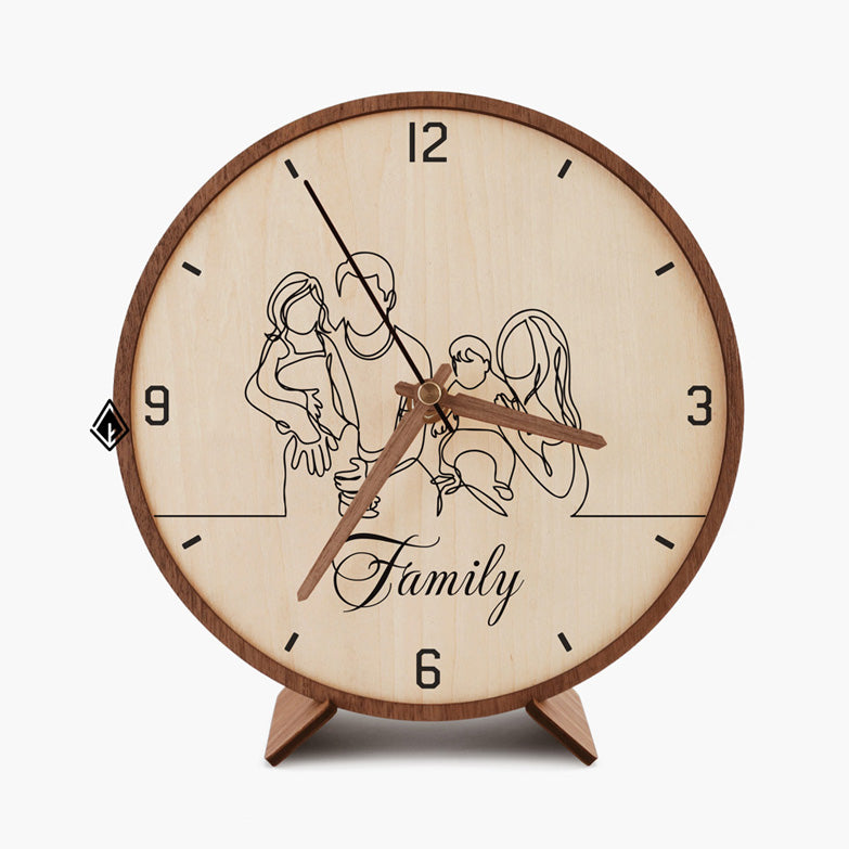 Happy Family Wooden Maple Desk Clock