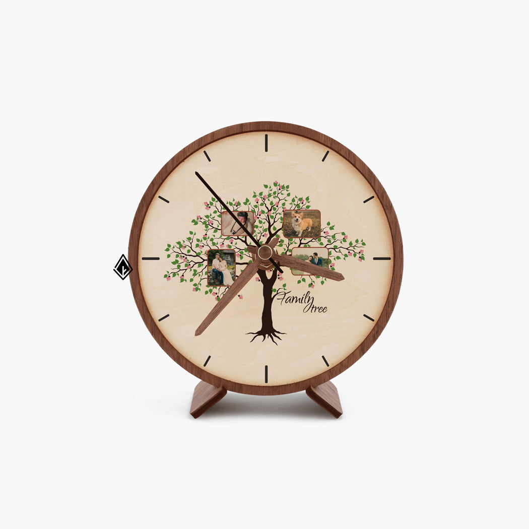 Family Tree Wooden Maple Desk Clock