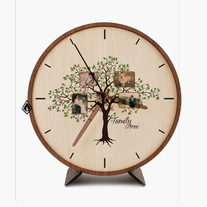 Family Tree Wooden Maple Desk Clock