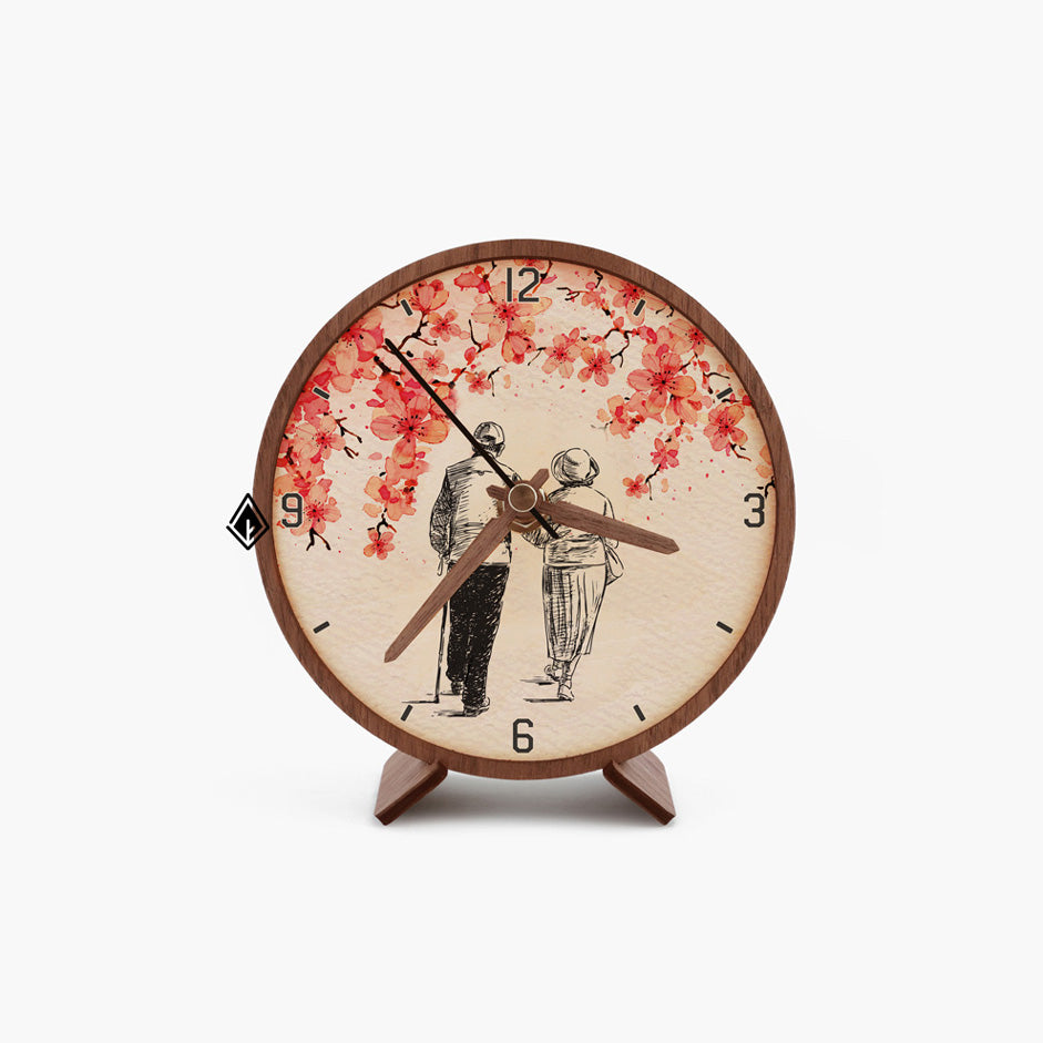 Let's Grow Old Together Wooden Maple Desk Clock