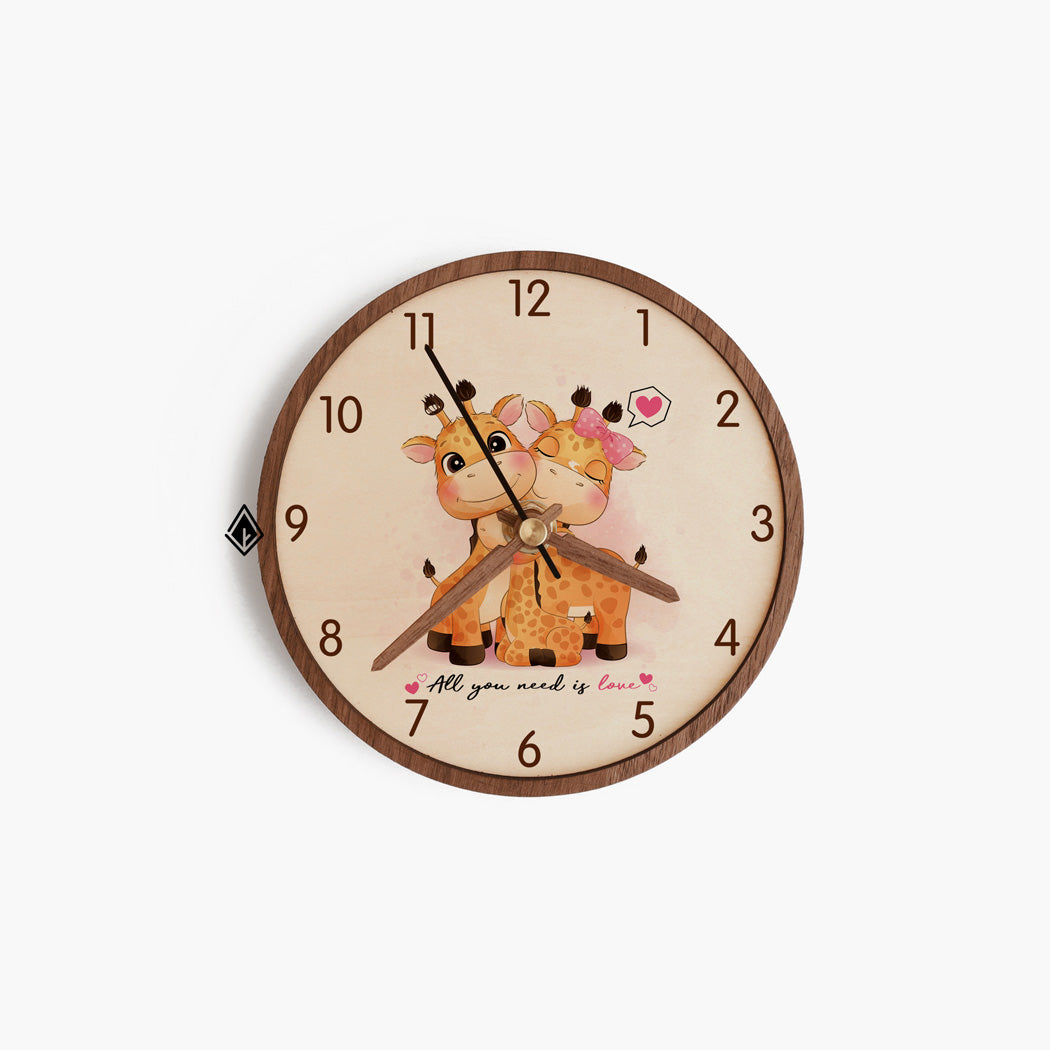 Cute Giraffe Family Wooden Maple Desk Clock