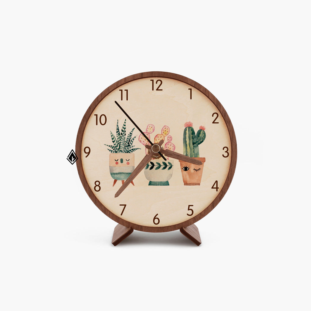 Cactus Wooden Maple Desk Clock