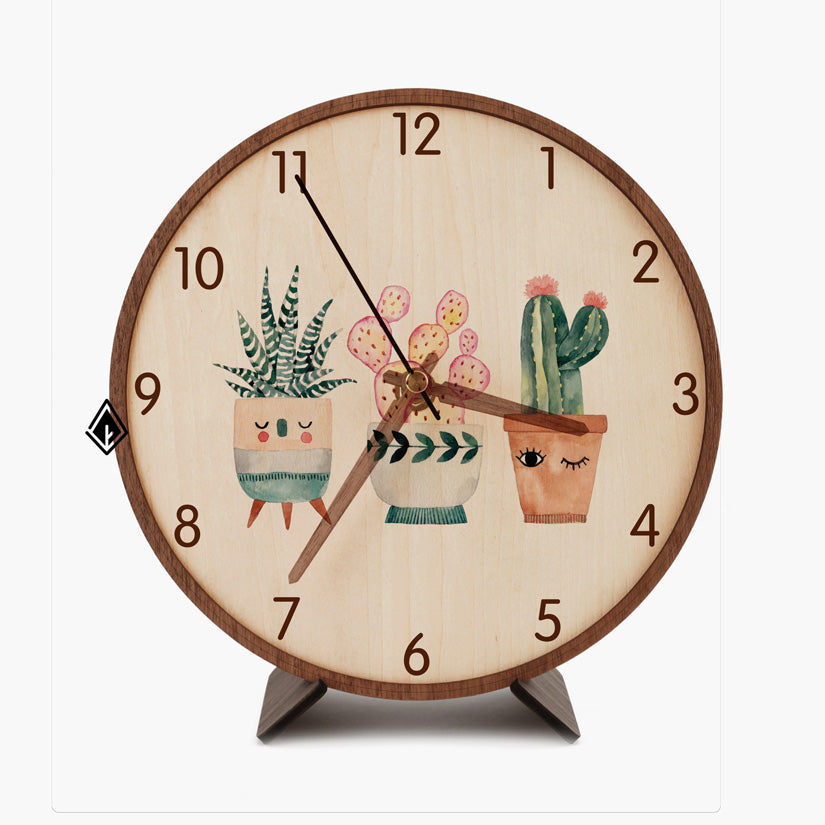 Cactus Wooden Maple Desk Clock
