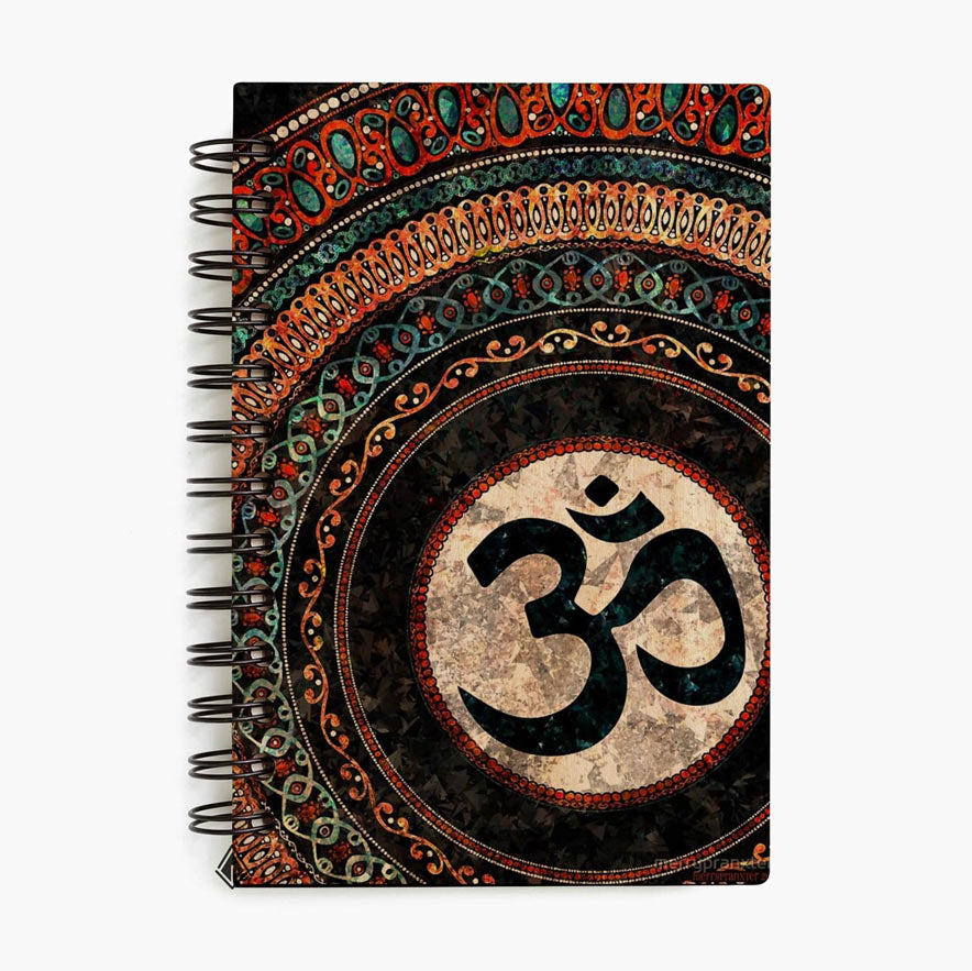 Om symbol maple wooden notebook