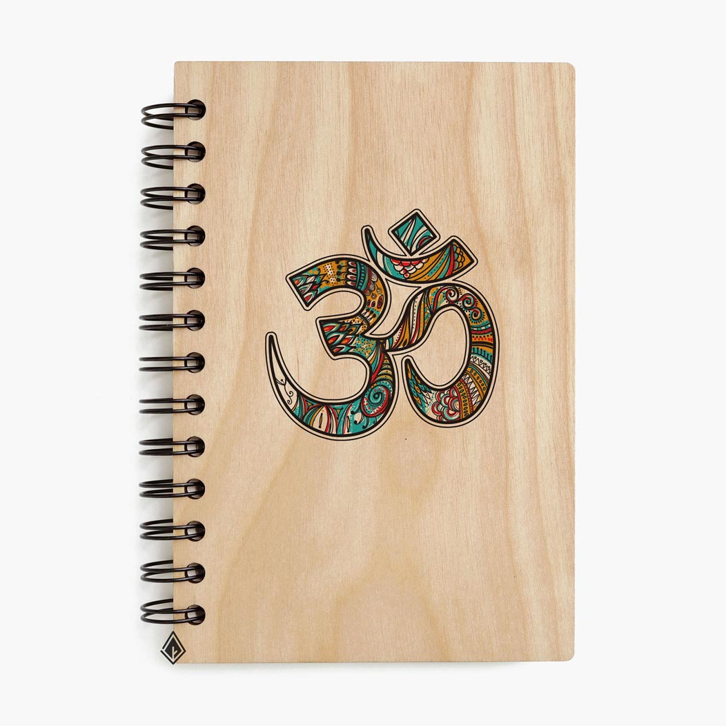 Om pattern maple wooden notebook