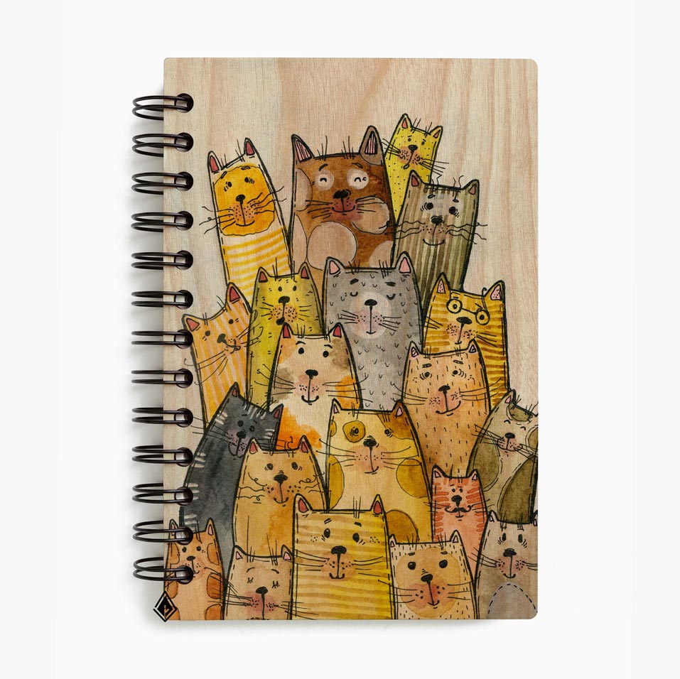 Funny cats maple wooden notebook