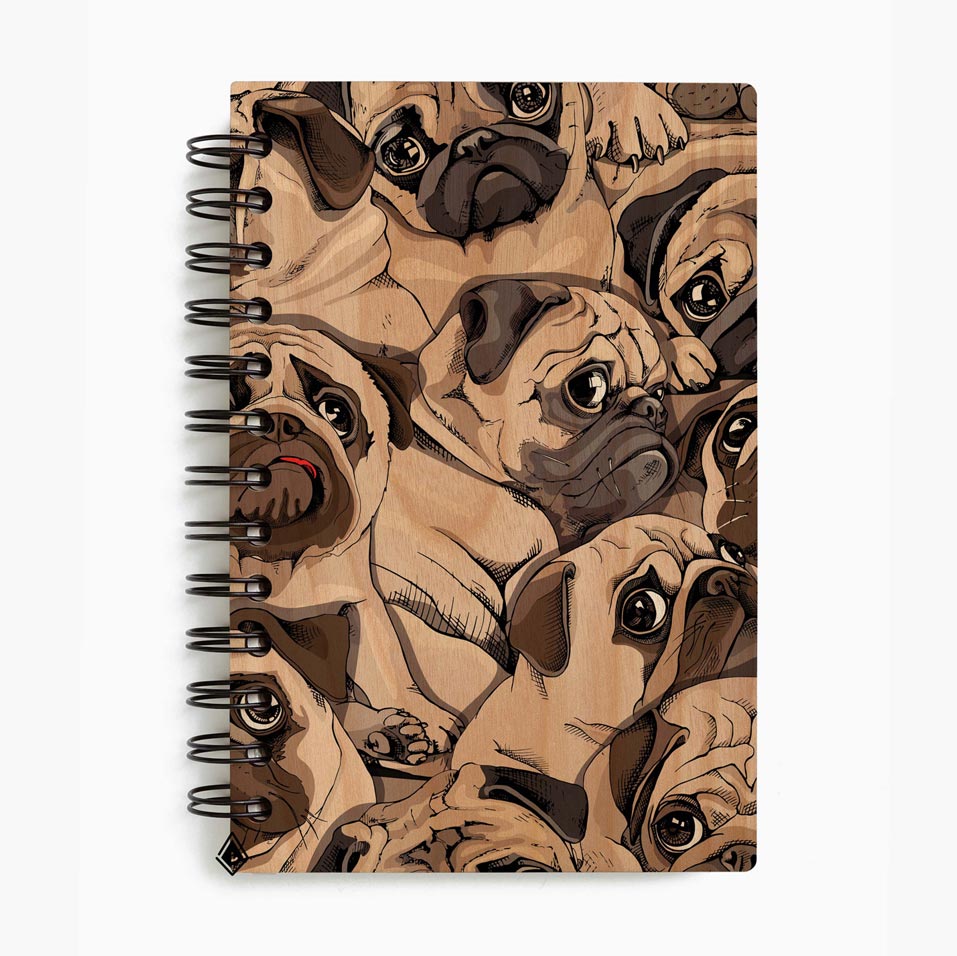 Pug maple wooden notebook