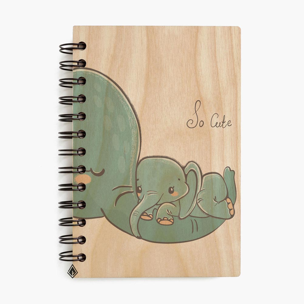 Elephant family maple wooden notebook