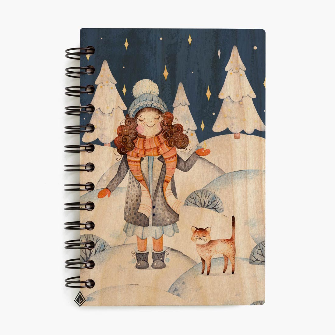 Girl and her cat maple wooden notebook