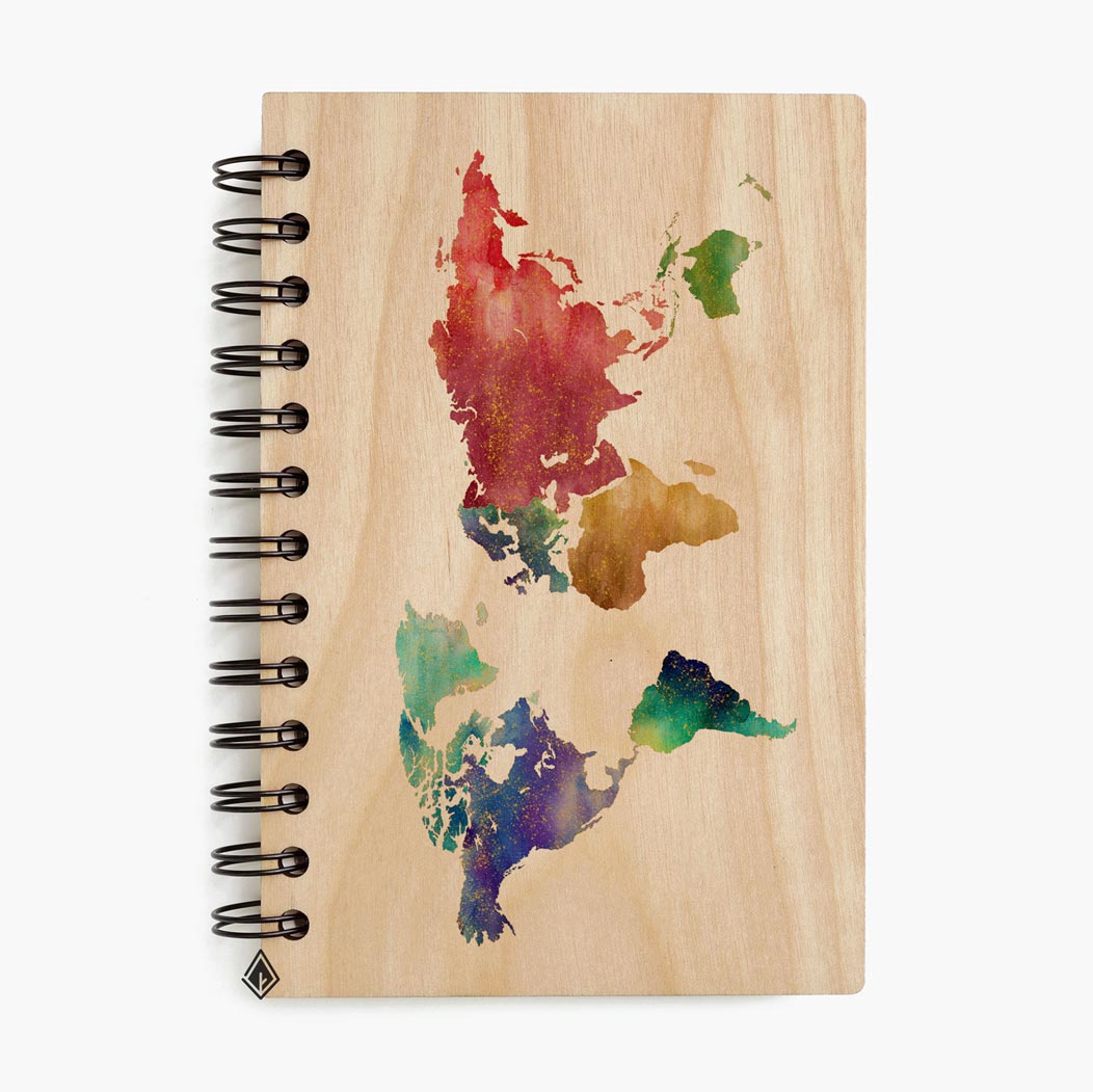 Colorful map maple wooden notebook