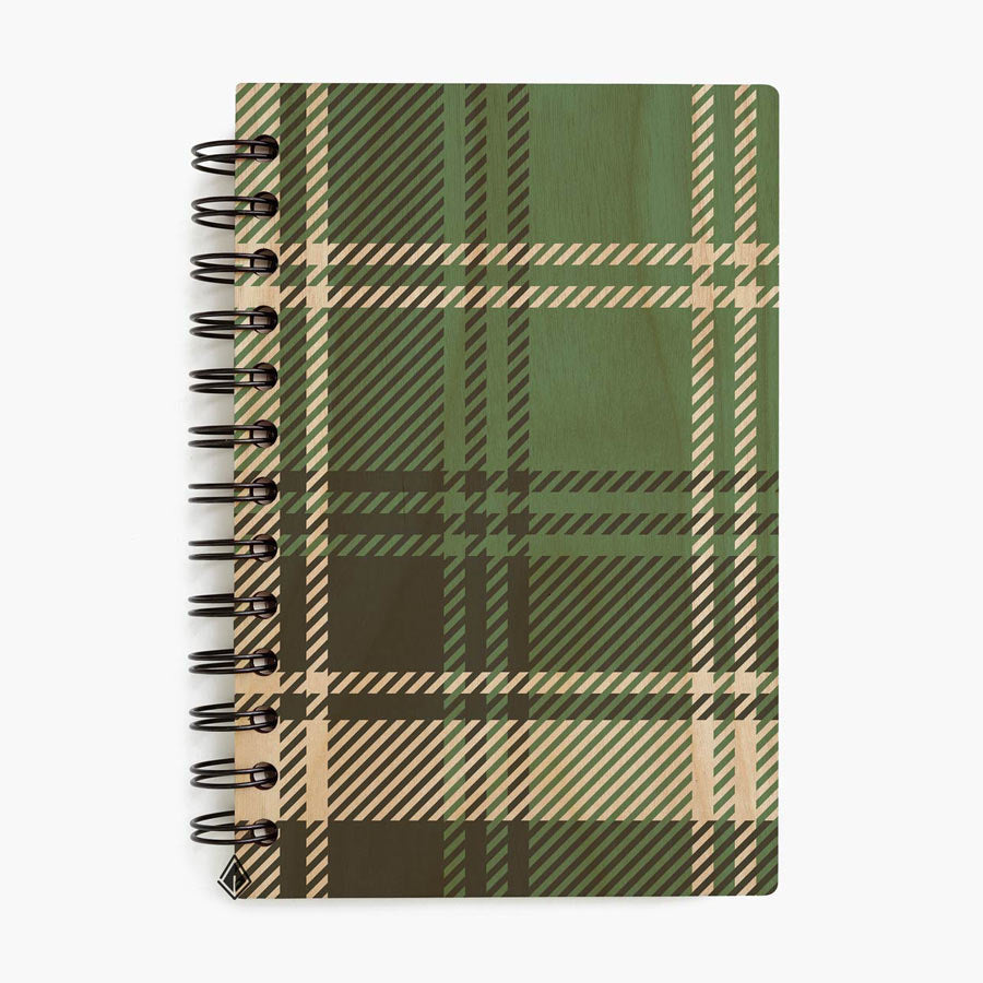 Green check maple wooden notebook