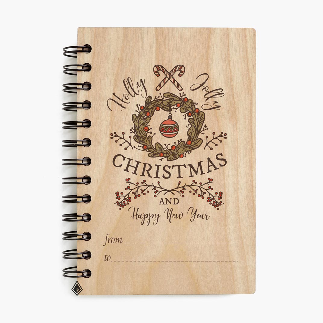 Christmas and happy new year maple wooden notebook