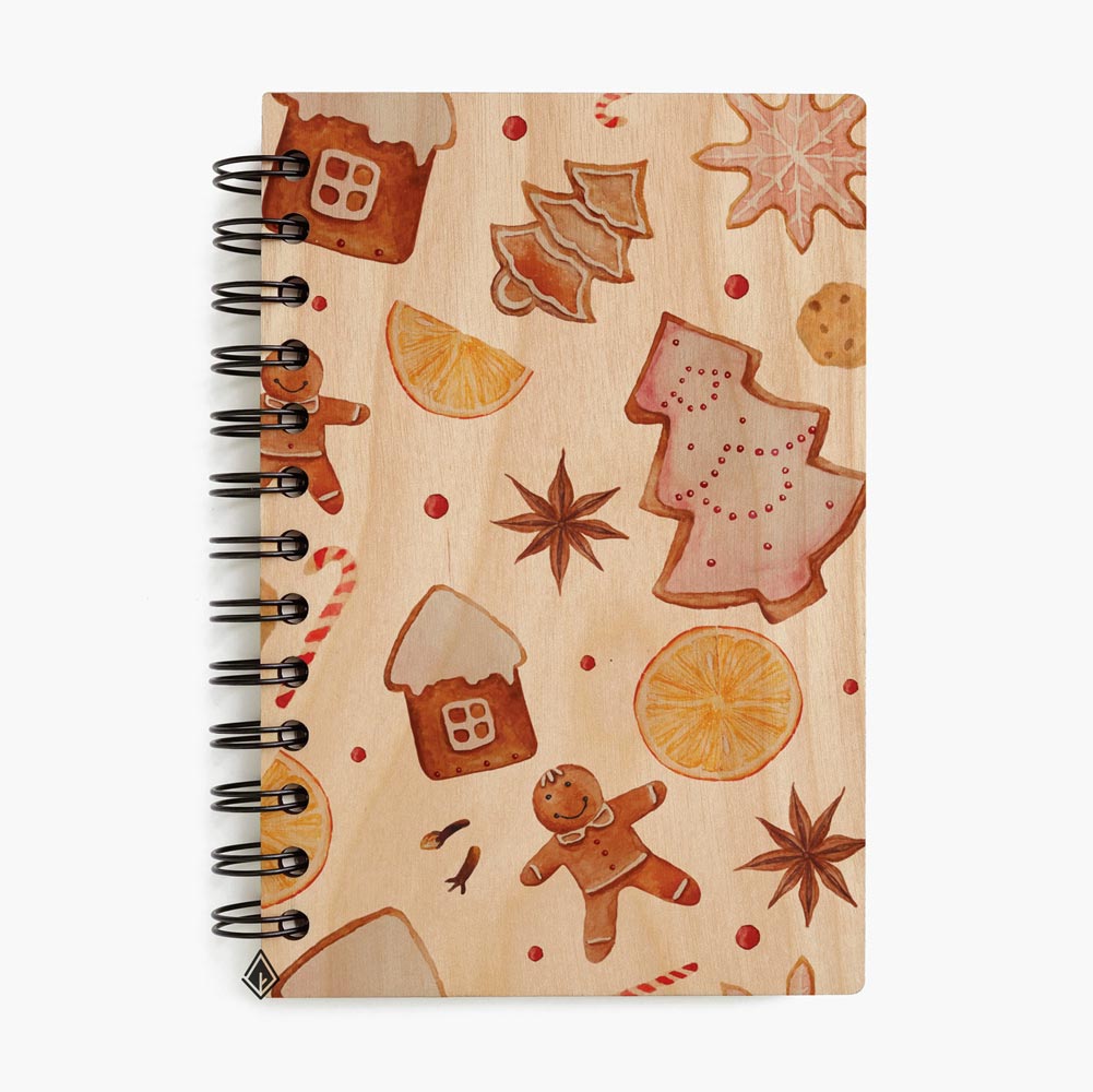 XMAS cookies maple wooden notebook