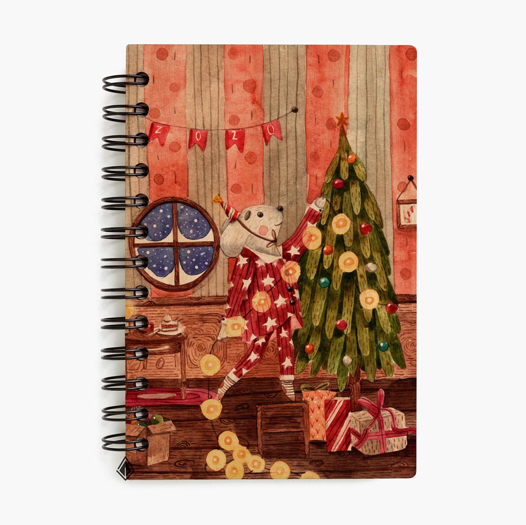 Christmas tree maple wooden notebook
