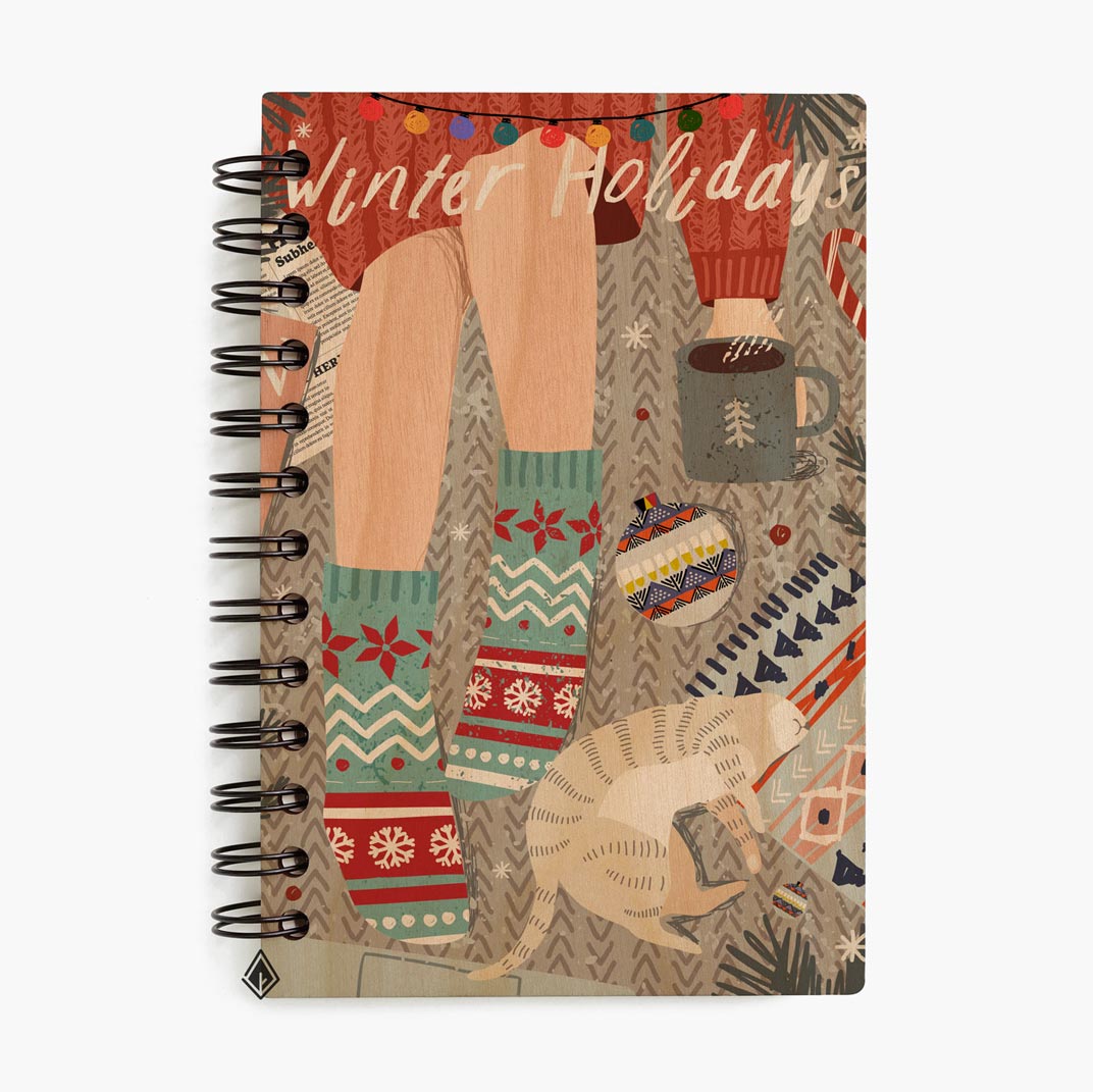 Chill chill Christmas maple wooden notebook