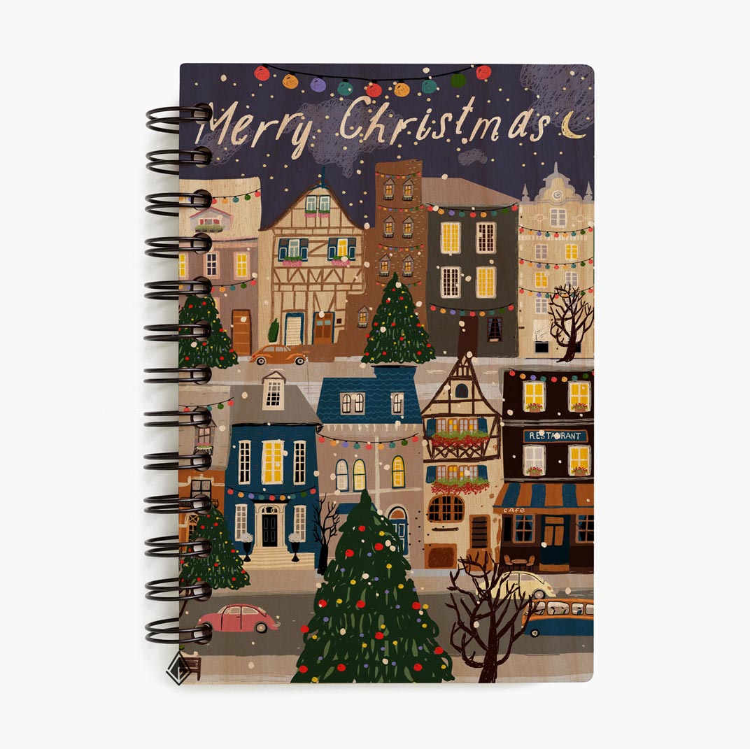 Christmas is coming to town maple wooden notebook