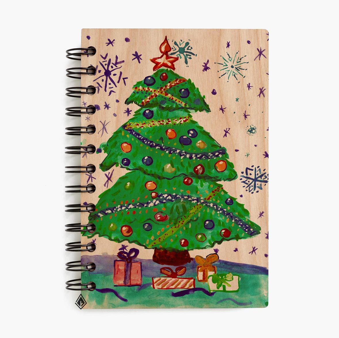 Colorful Christmas tree maple wooden notebook