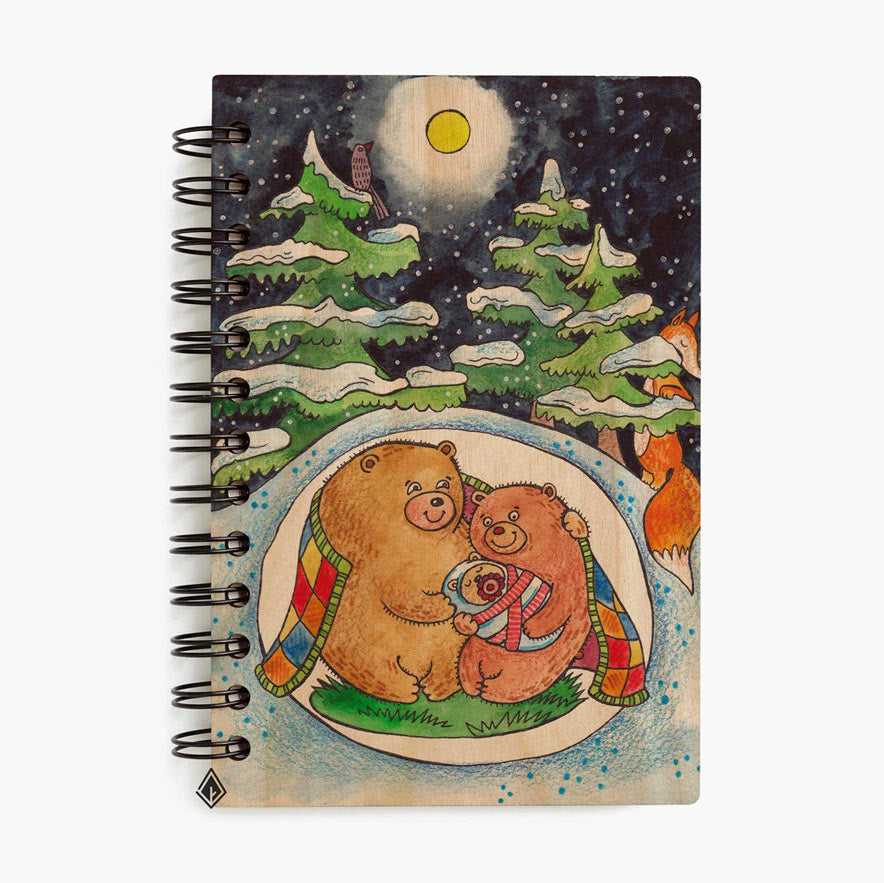 Bear family maple wooden notebook