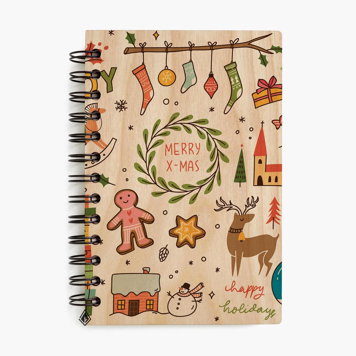 Christmas symbol maple wooden notebook