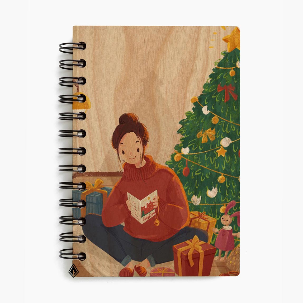 Girl and pine tree maple wooden notebook