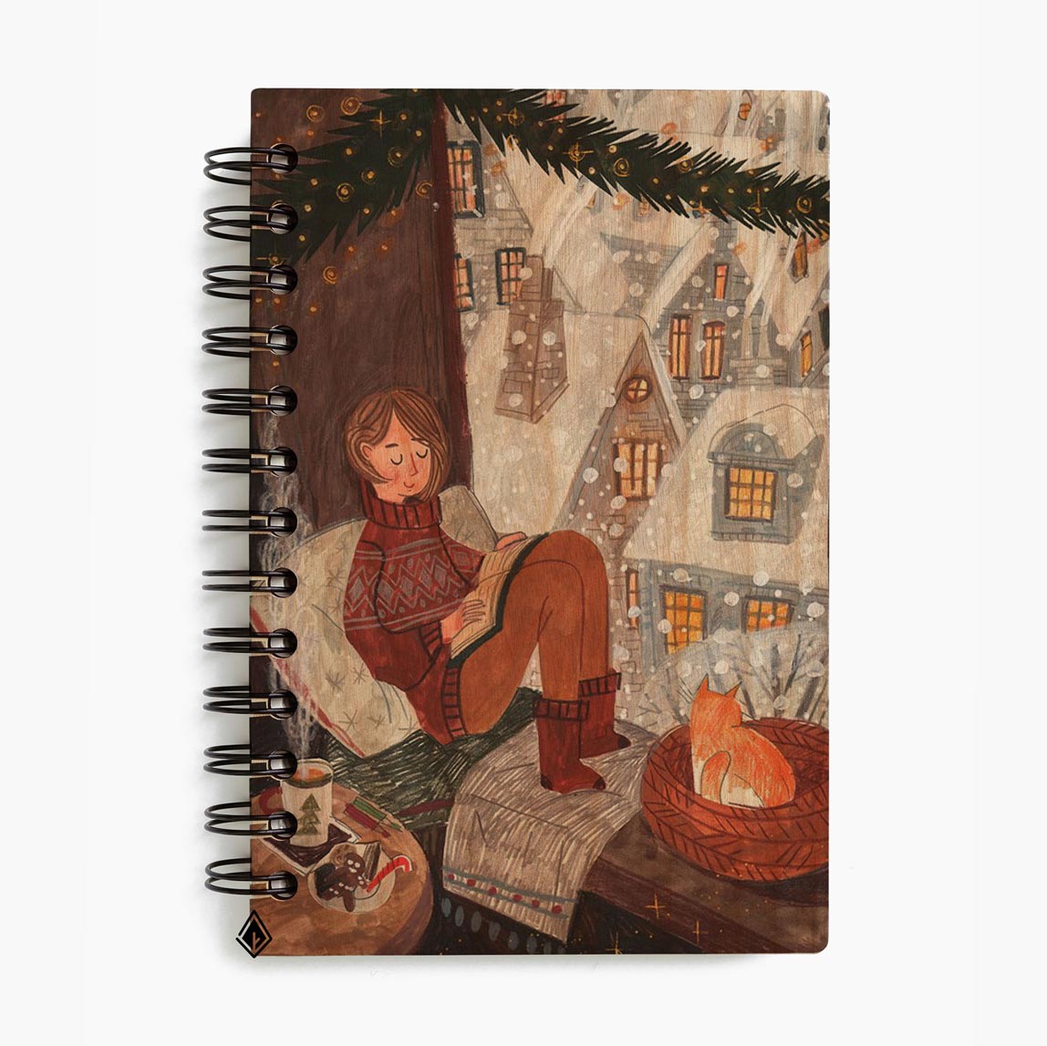 Snowfall maple wooden notebook