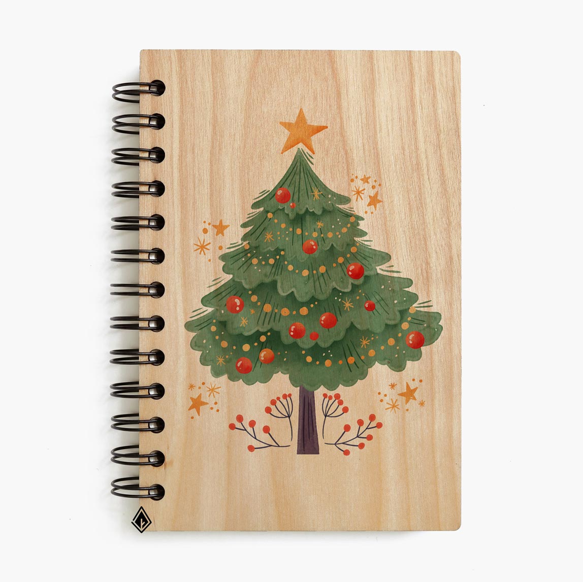 Sparkling Christmas tree maple wooden notebook
