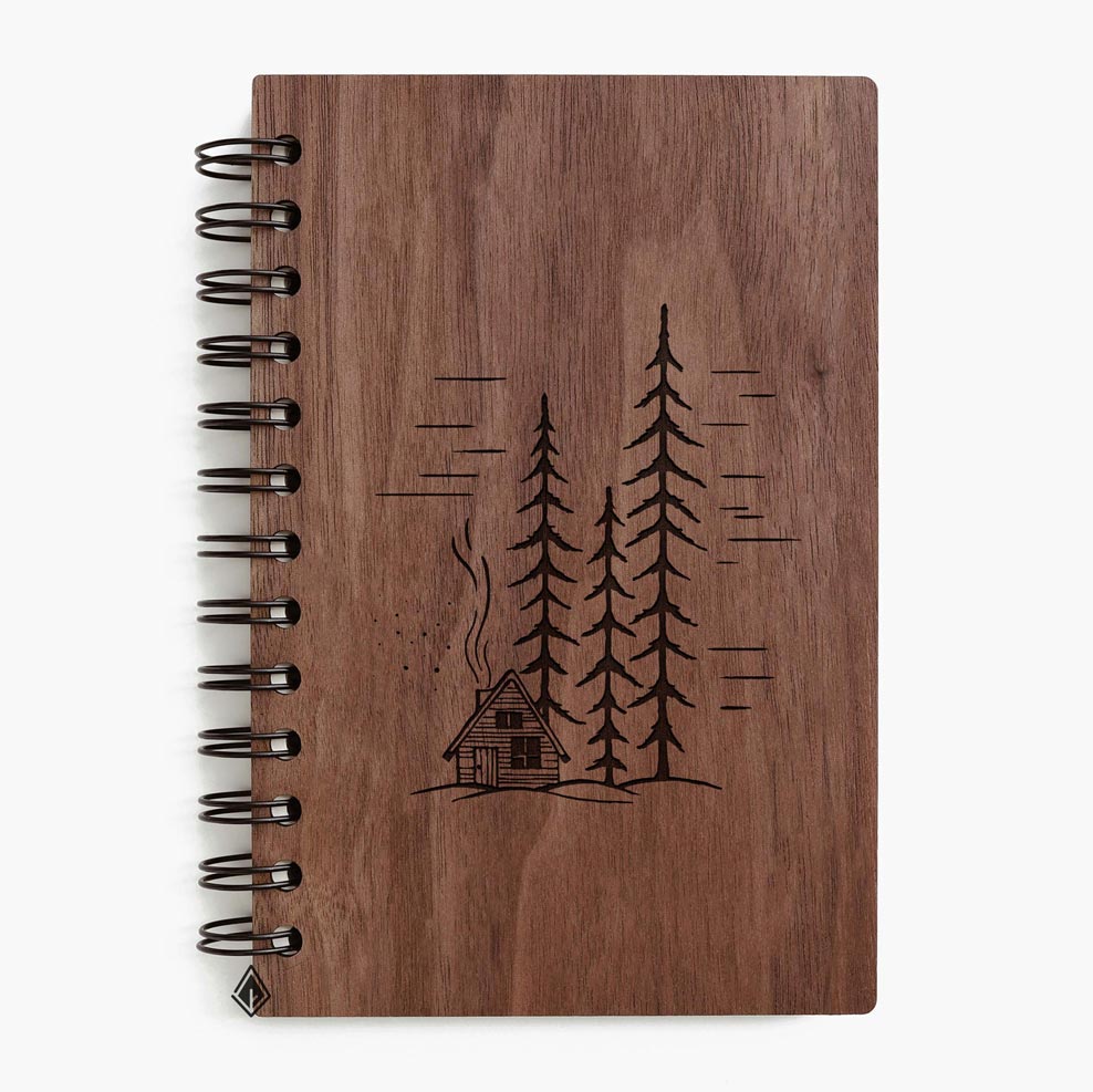House on hill walnut wooden notebook