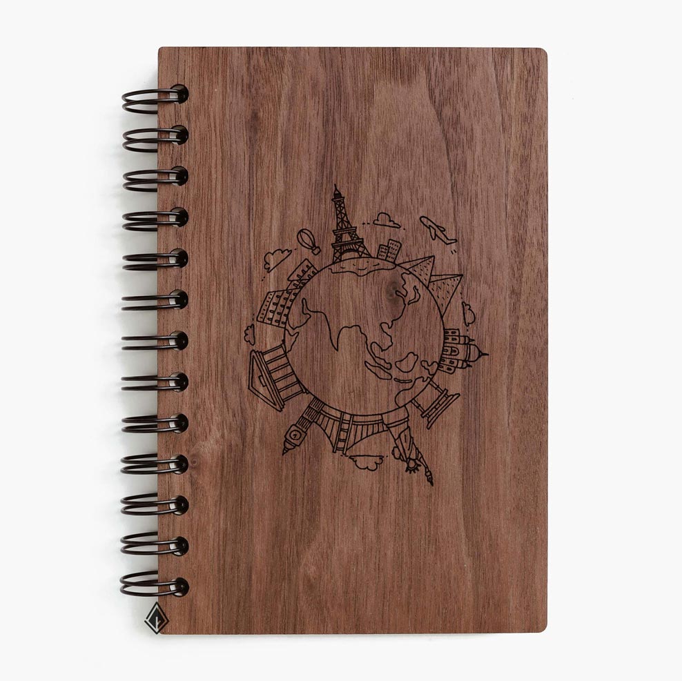 Our world walnut wooden notebook