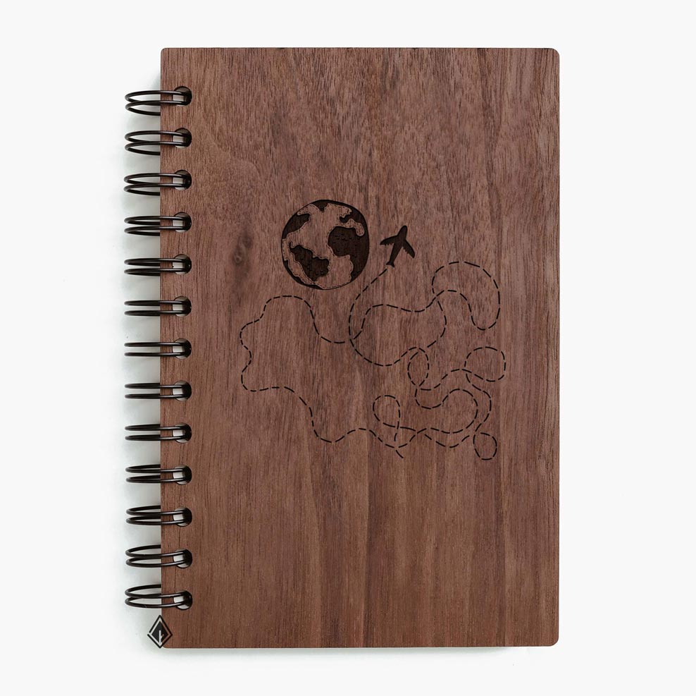 Around the world walnut wooden notebook