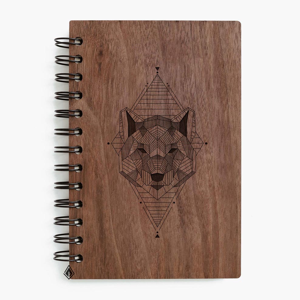Bear head walnut wooden notebook