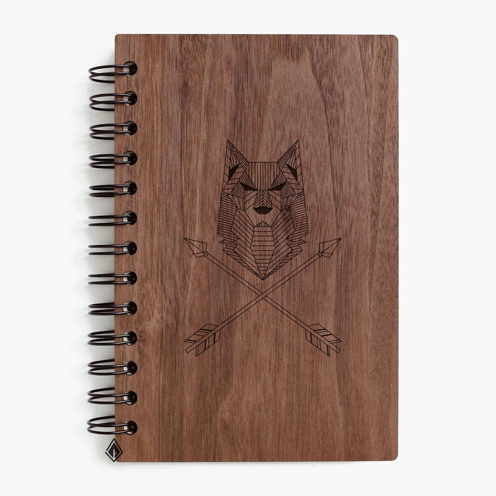 Wolf head walnut wooden notebook