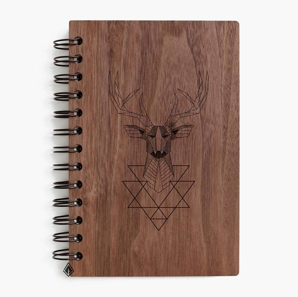 Deer head walnut wooden notebook