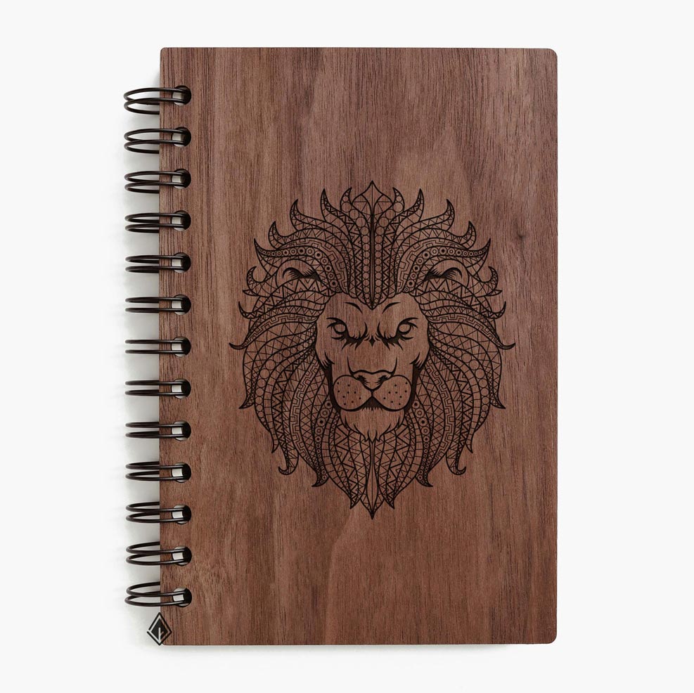 Lion walnut wooden notebook