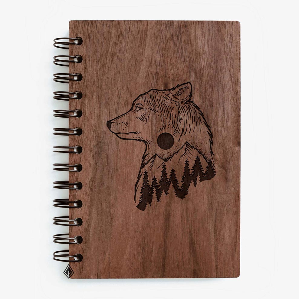 Wild wolf walnut wooden notebook