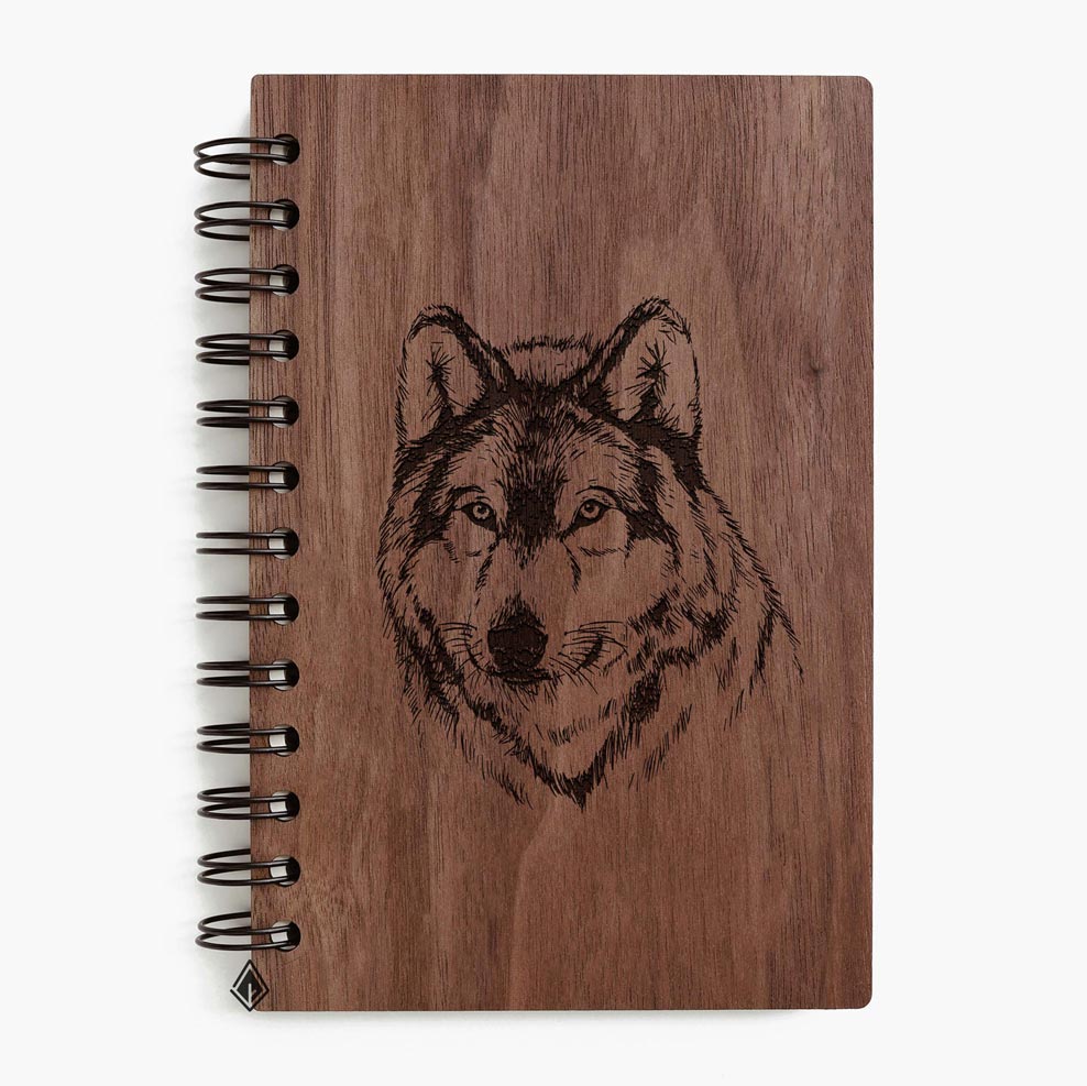 Wolf walnut wooden notebook