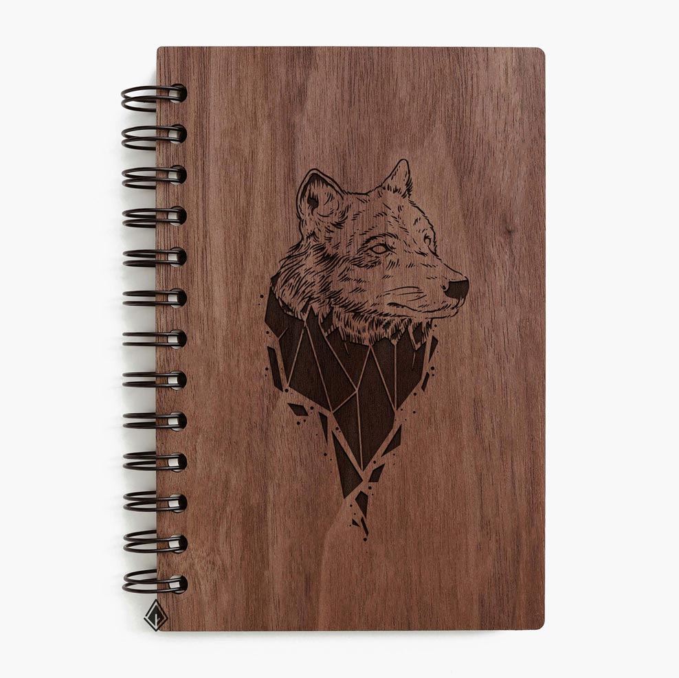 Wolf walnut wooden notebook