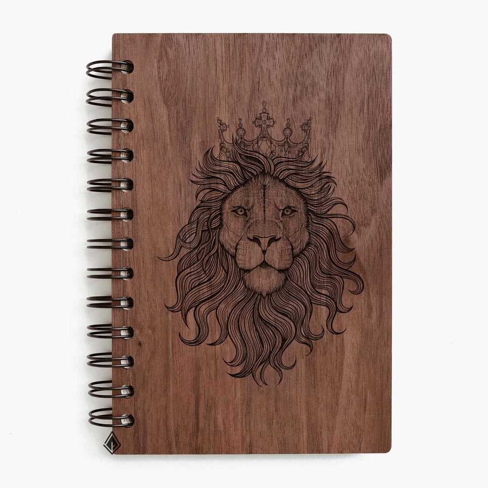 Lion walnut wooden notebook