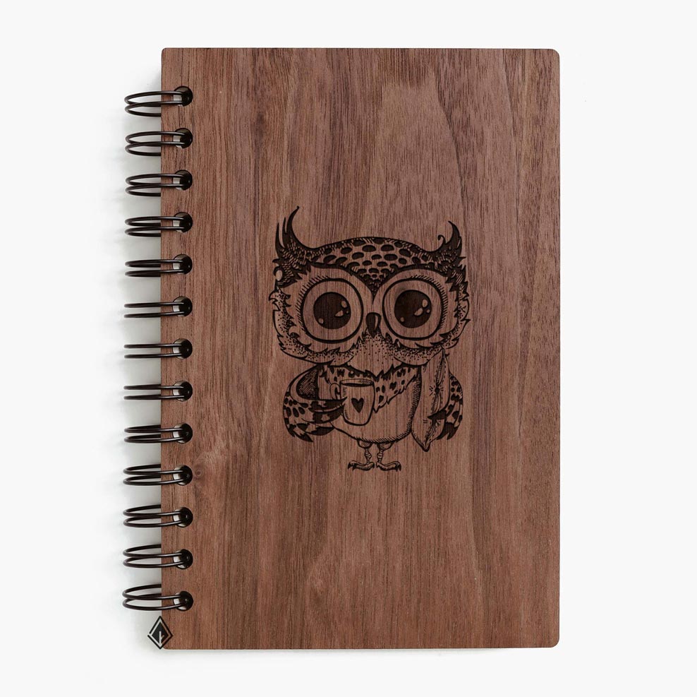 Night owl walnut wooden notebook