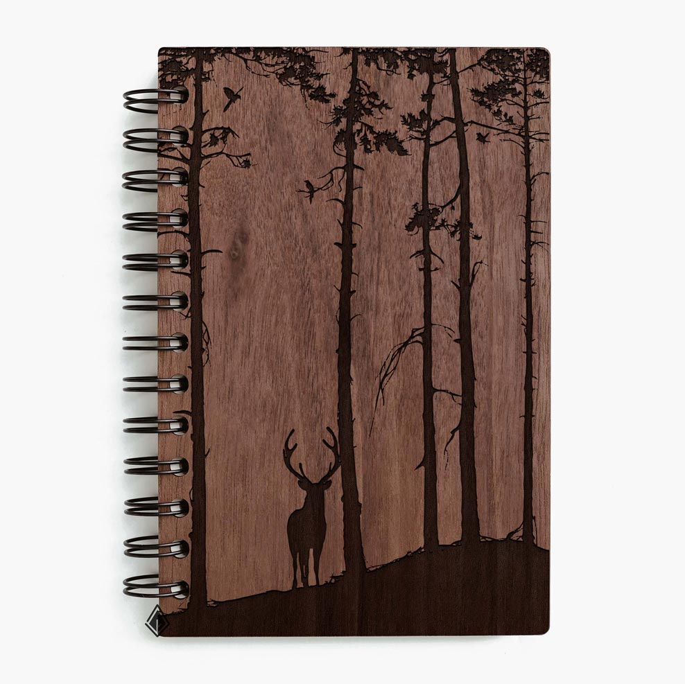 Forest deer walnut wooden notebook