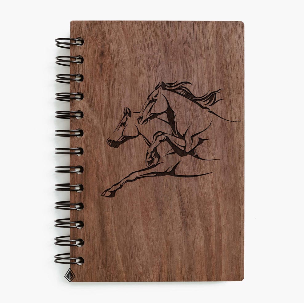 Horses walnut wooden notebook