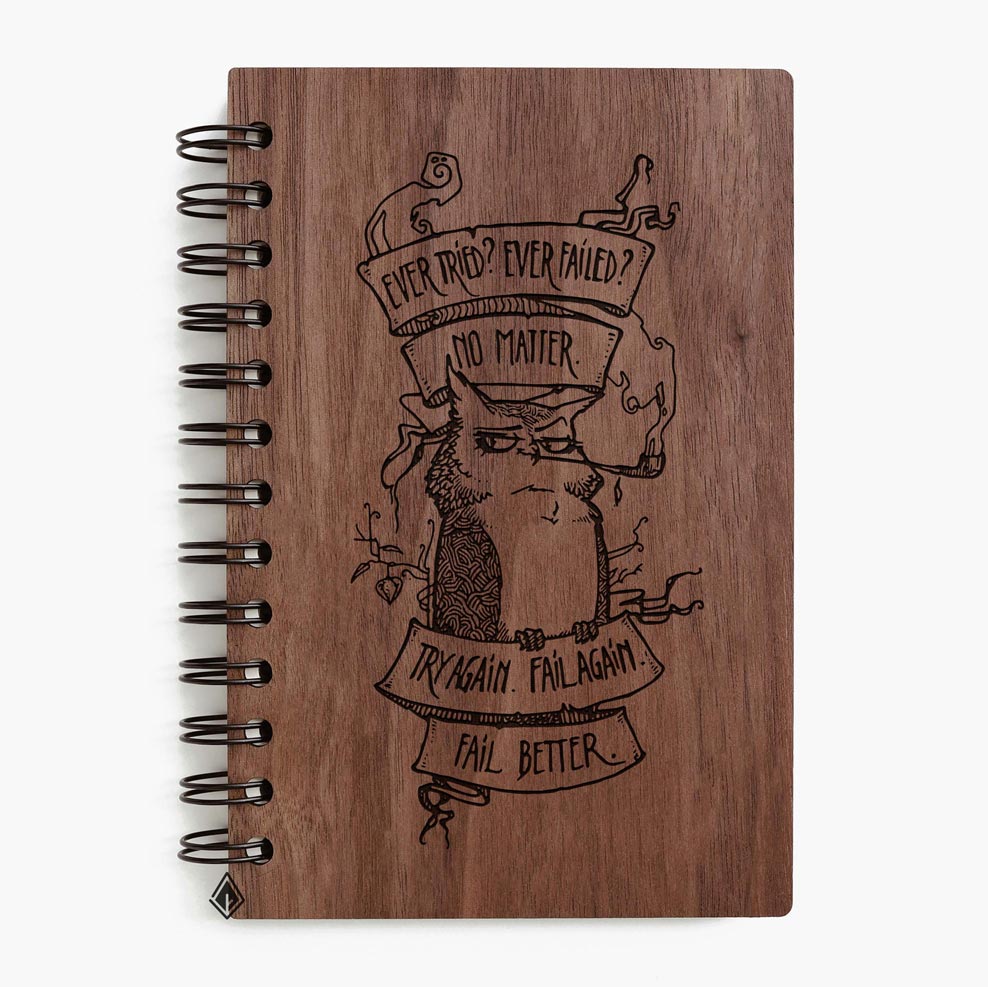 Owl walnut wooden notebook