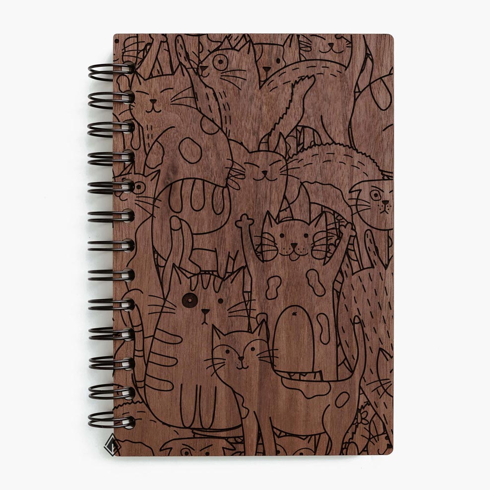 Cats walnut wooden notebook