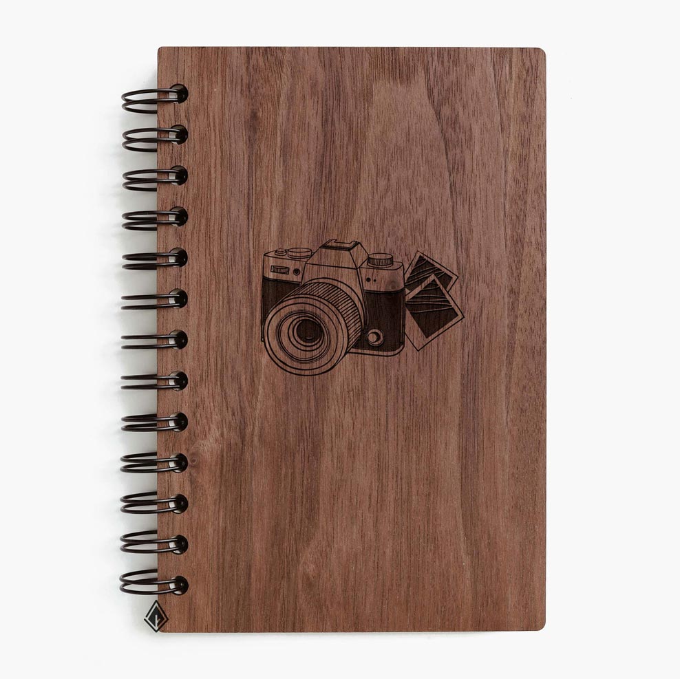 Camera walnut wooden notebook