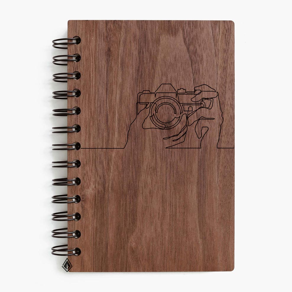 Camera walnut wooden notebook